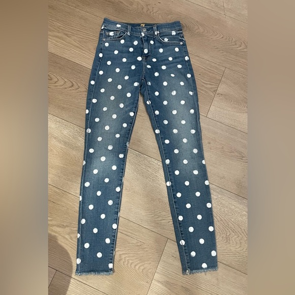 7 For All Mankind Polka Dot High Waist Ankle Skinny Jeans (Size 26) | NWOT - Picture 4 of 6